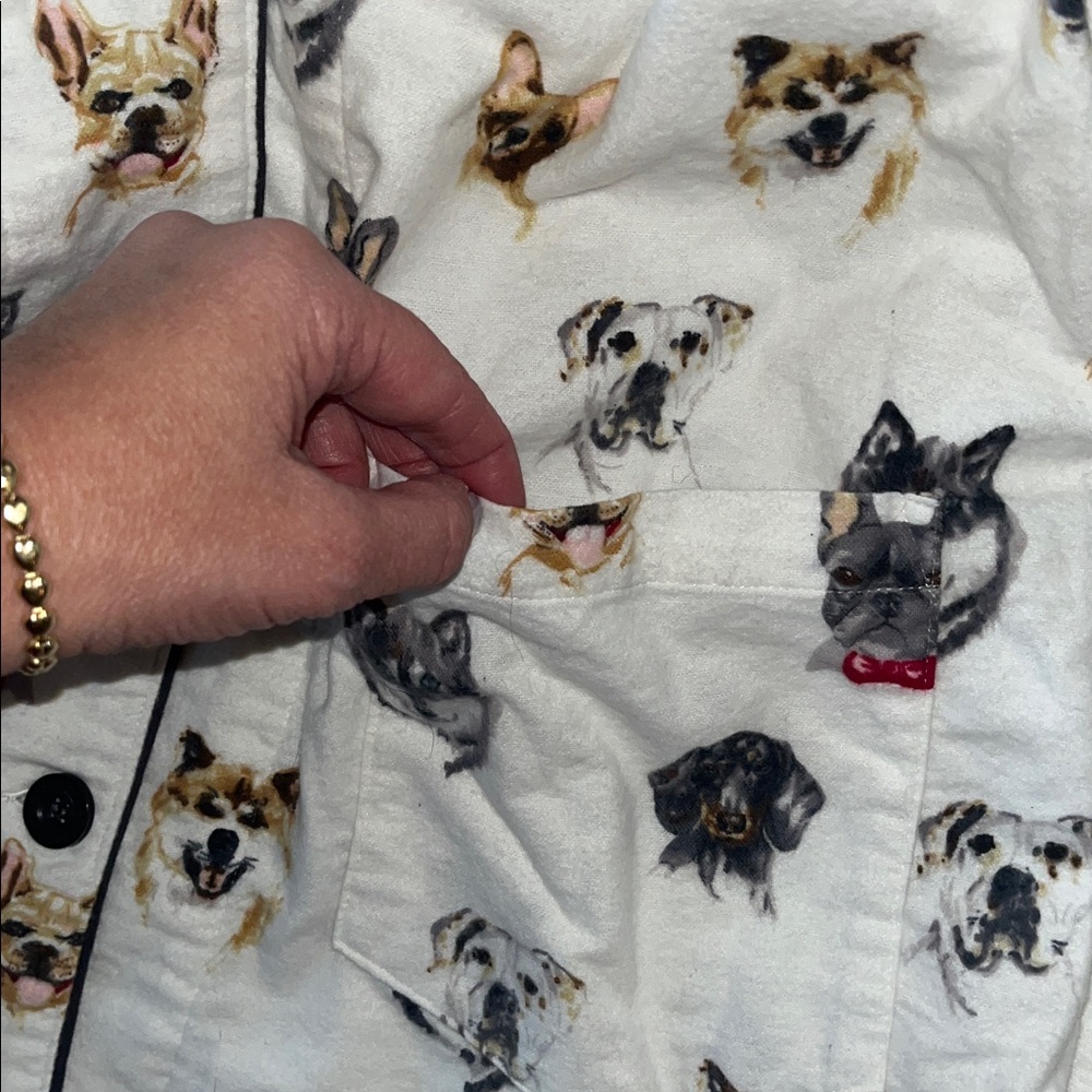 P. J. Salvage Cream Flannel Pajama Set with Dog Pattern long sleeves w/pockets - Picture 7 of 7